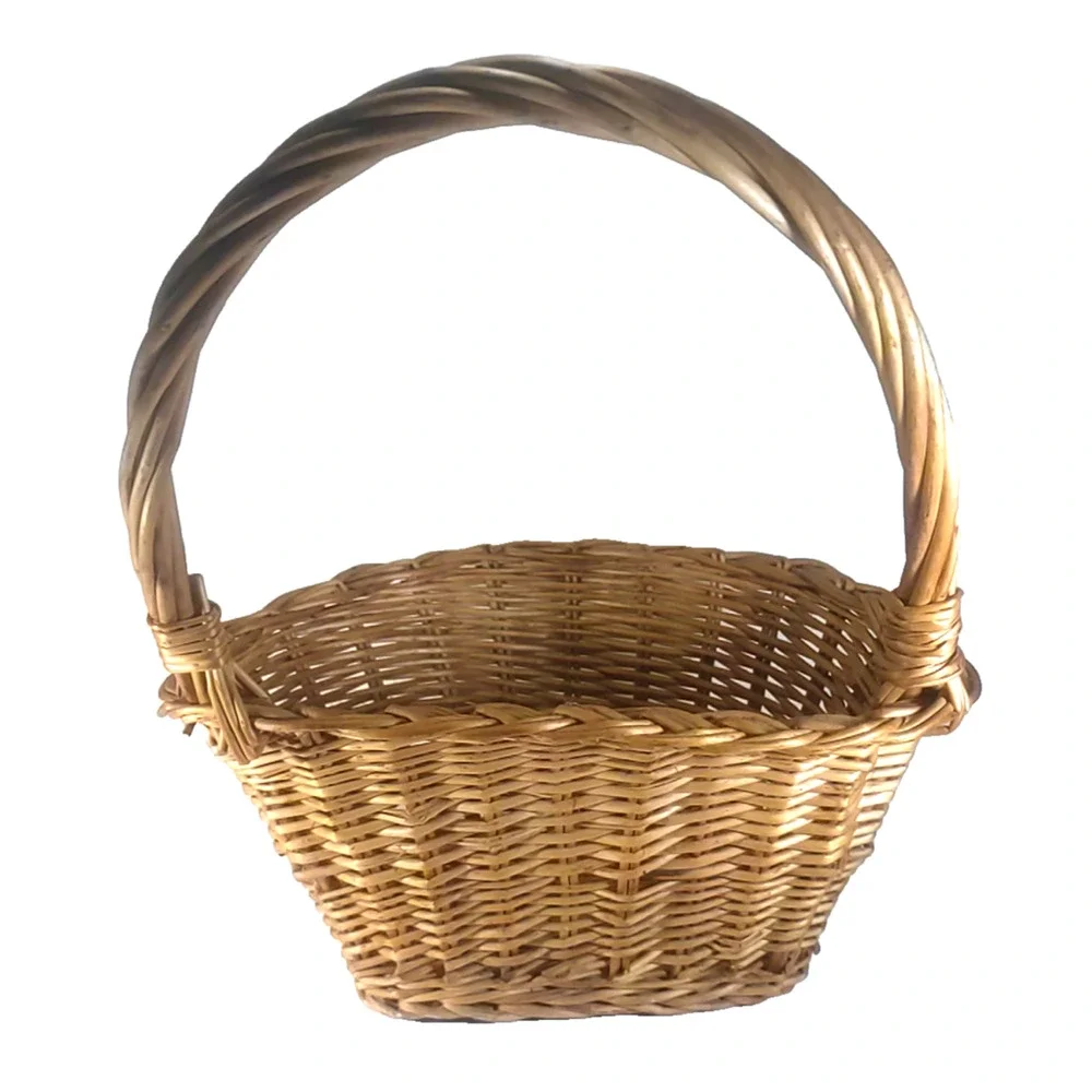 Hanging Half Basket Wicker Rattan Light Brown Handle Plant Storage